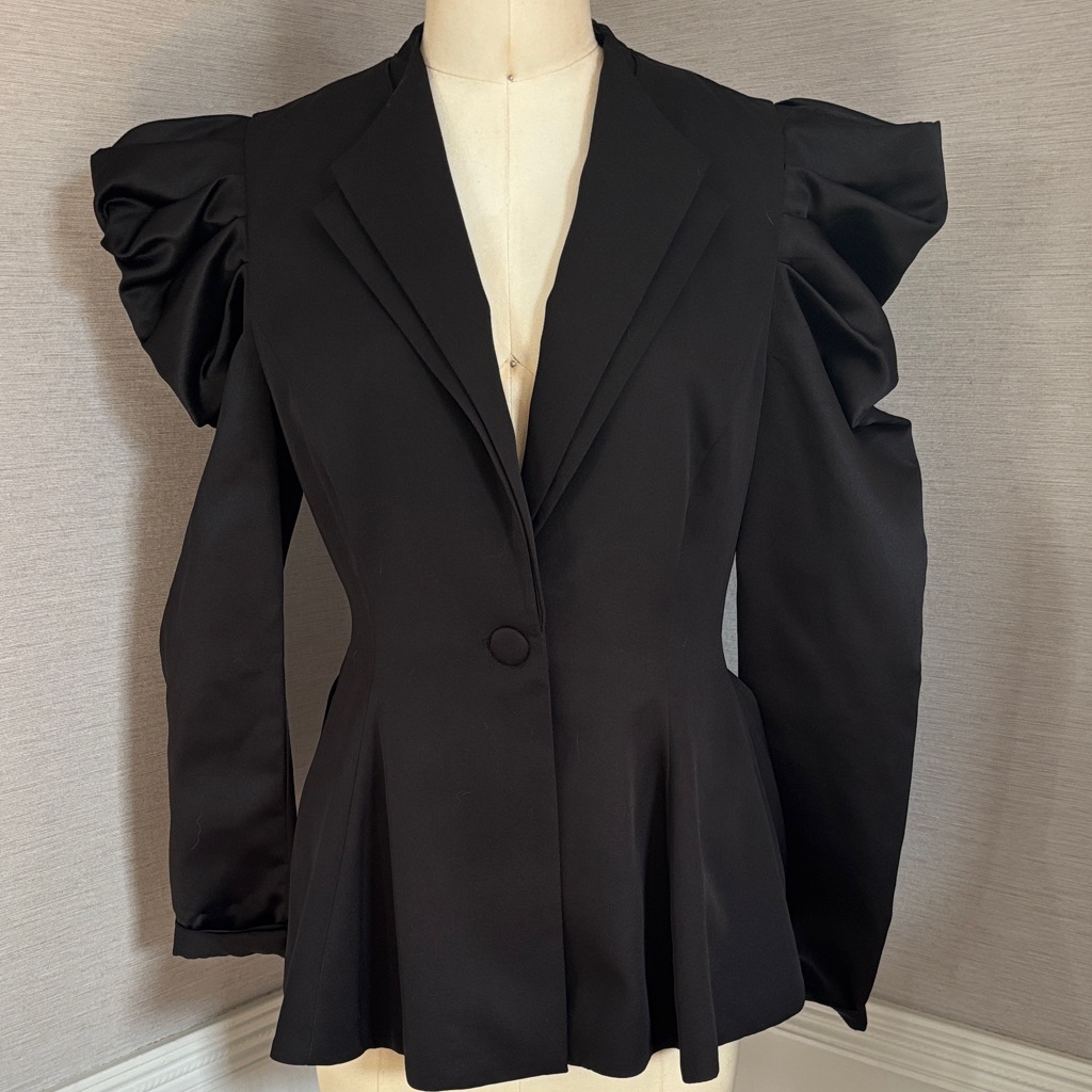 Chic Black Women's Blazer With Ruffled Sleeves